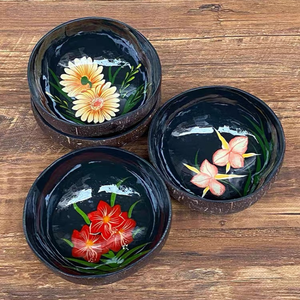 Vietnam Hanoi lacquer coconut bowl in <b>natural</b> and colorful designs perfect for eco conscious dining and wholesale use - Product Image 1