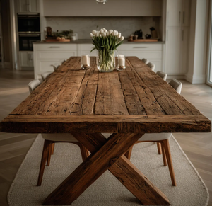 Modern Solid Acacia Wood <b>Foldable</b> 6-Seater Dining <b>Table</b> <b>with</b> Bench Metal <b>Legs</b> Eco-Friendly Hotel Use Budget Friendly Best Price - Product Image 5