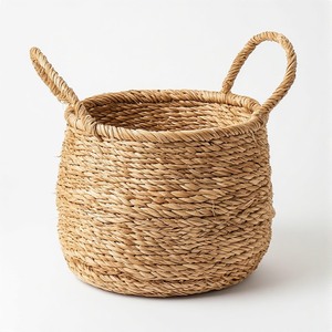 Panier en jonc de mer tressé à la main, d'inspiration rustique et champêtre, conçu pour une utilisation quotidienne durable dans la cuisine et la salle de bain, décoration naturelle pour la maison - Product Image 5