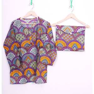 Robe de nuit pour femme, faite à la main, imprimé floral, 100% coton, col rond, ensemble pyjama en pur coton doux, cadeau pour demoiselle d'honneur, pyjama pour femme - Product Image 2