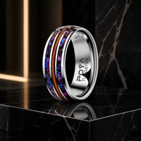 Bague de mariage pour homme en tungstène argenté de 8 mm avec incrustation de corde de guitare et pierre concassée bleue et violette, ajustement confortable, vente en gros