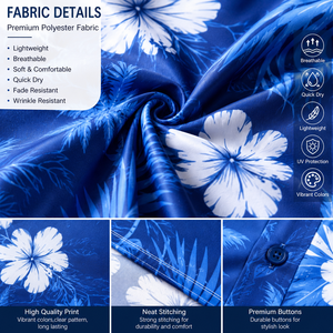 Custom Men's Hawaiian Camp Collar Button Up Blue <b>Shirt</b> Premium <b>Polyester</b> Tropical Floral Sublimation Printed Beach Resort <b>Shirt</b> - Product Image 5