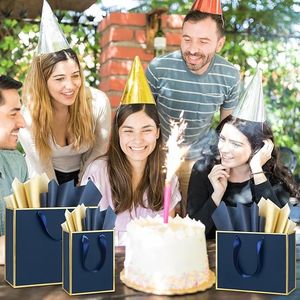 12 Set Sacchetti Regalo in Carta Metallizzata Blu Navy e Oro con Manici, 'Grazie' dei 5 Sensi, per Lui Lei Testimoni, Bomboniere per Natale - Product Image 2