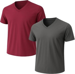 Camiseta de Manga Corta para Hombre, Cuello en V, de Poliéster/Algodón, con Estampado Serigrafiado, Antiarrugas, Ecológica, Transpirable, Ligera y de Secado Rápido - Product Image 1