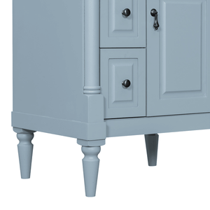 Mobile Bagno Freestanding da 24 Pollici con Lavabo, Grigio Blu, in Legno Massello di Gomma, con Cassetto a Ribalta e Ripiano Regolabile, Struttura in Legno Massello - Product Image 2