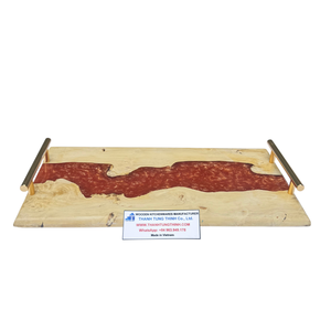 Handmade Wooden Serving Tray With Resin Ocean Wave Design Rectangle Modern Style For Living Room Tableware <b>Storage</b> Holder - Product Image 3