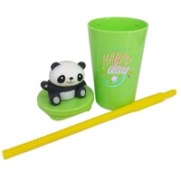 Vaso de Plástico PP de 400 ml con Diseño de Panda 3D, Tapa con Pajita, Figura de PVC, Libre de BPA, Ecológico, Reutilizable, Recuerdos de Parque Temático