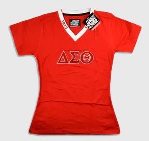Camisetas Personalizadas al por Mayor para Mujeres, Camisetas de Verano con Parches de Lona Transpirable, Cuello en V, Algodón, para Eventos Universitarios y de Fraternidad - Product Image 1