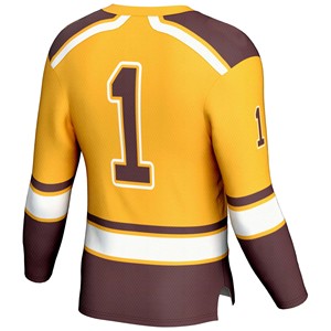 Maillot de hockey sur glace personnalisé pour homme, manches longues, rayures jaunes et brunes, impression sublimée, respirant, évacuant l'humidité - Product Image 3
