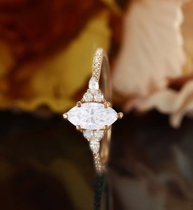 Marquise Cut Moissanite 18K Gold Plated Sterling <b>Silver</b> Engagement Wedding <b>Ring</b> Elegant <b>Solitaire</b> Dainty Vintage Luxury Jewelry - Product Image 2