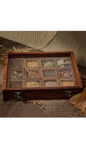 Wooden <b>Spice</b> Box with Compartmentalized <b>Trays</b> for Herbs and <b>Spices</b> Traditional Carved Design - Product Image 4