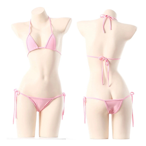 Ensemble de bikini rouge pour femmes, deux pièces, couleur unie, spandex, nylon, maillot de bain, bas string, coupe ajustée, style régulier, micro bikini - Product Image 4