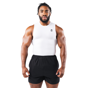 Débardeur de compression sans manches pour homme, coupe ajustée, pour entraînement sportif, sous-vêtement technique blanc - Product Image 1