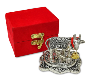Figurine de vache et de veau plaquée argent, idole animale en métal, ornement décoratif pour la maison, cadeau - Product Image 1