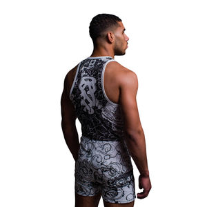 Débardeurs de lutte blancs et noirs 100 % polyester, imprimés, pour hommes, sans manches - Product Image 2