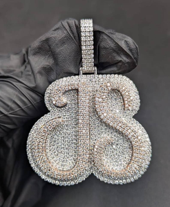 Moissanite <b>Silver</b> <b>Initial</b> Letter B Pendant Hip Hop Iced Out Two Tone Statement <b>Necklace</b> Luxury Bling Jewelry Gift For Men - Product Image 1