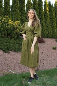 Nouvelle Arrivée Robe de Cocktail Formelle pour Invitée de Mariage en Coton, Coupe Midi, Col en V, Évasée, Manches Bouffantes, Idéale pour l'Été - Product Image 3