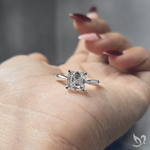 3.0 carat asscher cut lab grown diamond <b>ring</b> pinched shank <b>solitaire</b> 10K white gold luxury geometric engagement <b>ring</b> - Product Image 4