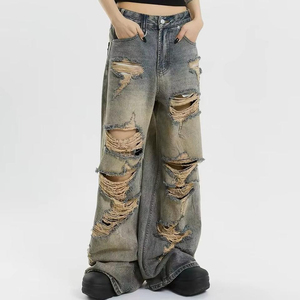 Cheap Streetwear <b>Men's</b> Stonewashed Embroidery Denim <b>Jeans</b> Baggy Straight Wide Leg Pants - Product Image 4