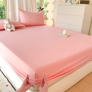 Sábana Ajustable de Algodón Teñido Liso Rosa, Elástica, para Todas las Estaciones, Ropa de Cama para Adultos, 200 Hilos, Color Sólido, Uso Hospitalario, Ultra Suave, Moderna - Product Image 1