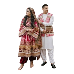 Robe de soirée formelle pour femme, style bohème vintage, broderie Banarsi afghane personnalisée, col montant, manches courtes, longueur genou, coupe trapèze, pour mariage - Product Image 1