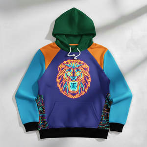 เสื้อฮู้ดผู้ชายไฮเทค ลายกราฟิกนีออนตรงกลางและลายวงจรบนแขนเสื้อ สไตล์ไซเบอร์พังก์สีสันสดใส - Product Image 5