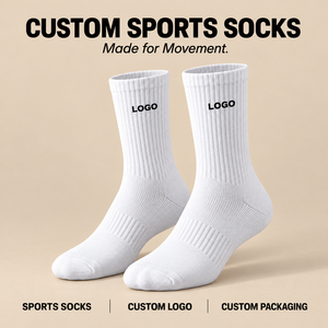 Custom <b>Sports</b> Compression <b>Socks</b> <b>White</b> Cotton Breathable Sweat-Absorbent with Logo on Cuff for Basketball Adults Autumn - Product Image 4