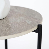 Table basse ronde moderne et durable KD, table d'appoint à 2 niveaux avec cadre métallique, étagère de rangement, table de chevet en MDF pour salon, gris
