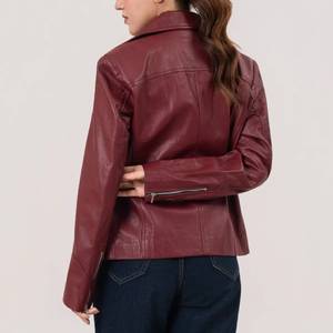 Veste en cuir pour femme Helen, couleur marron, style motard double, respirante, en cuir véritable, avec fermeture éclair - Veste marron - Product Image 5