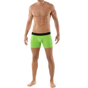 Calzoncillos bóxer de punto para hombre, color liso, tiro medio, sin costuras, de algodón y elastano, verde con cintura negra - Product Image 4