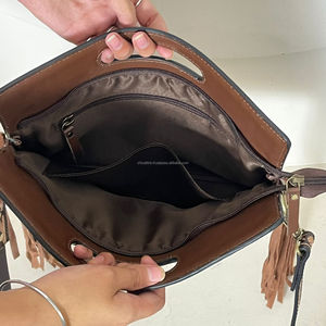 Factory Wholesale New Customized Western Floral <b>Tooled</b> Cowhide <b>Leather</b> Handbag Hair On Hide Fringe Purse Crossbody Bag for Women - Product Image 6