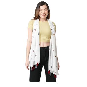 Women <b>Chiffon</b> <b>Scarf</b> Long Lightweight With Tassels And Bird Print For Daily Wear All Seasons - Product Image 1