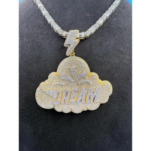 Colgante Personalizado Nube de Ensueño con Engaste de Rayo, Amuleto de Diamante Moissanita Estilo Hip Hop para Joyería Streetwear - Product Image 1