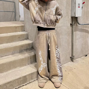 Survêtements pour hommes en coton éponge à capuche imprimés sur mesure, ensembles de jogging évasés deux pièces avec design patchwork - Product Image 2