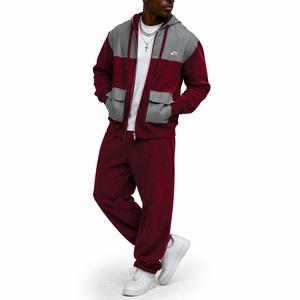 Ensemble sweat à capuche zippé et pantalon de jogging unisexe en molleton de coton épais 380/400g, style streetwear décontracté, coupe oversize, avec patch en nylon pour l'hiver - Product Image 6