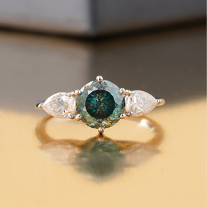 2.00 CT Fancy Green Lab Grown Diamond <b>Ring</b> 14K Yellow/White <b>Gold</b> VS1 Clarity VVS2 Good Cut <b>Cocktail</b> Statement Jewelry - Product Image 1