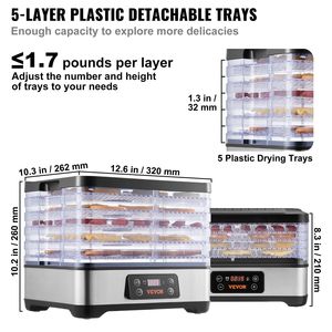 5-Tray Fruit <b>Dehydrator</b> <b>Machine</b> 300W Electric Food Dryer with Digital Adjustable Timer Temperature Jerk Food <b>Dehydrator</b> - Product Image 3