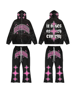 Custom Black <b>Pink</b> Graphic <b>Hoodie</b> & Wide Leg Sweatpants Set for men in multi colors 400gsm 100%cotton fleece - Product Image 1