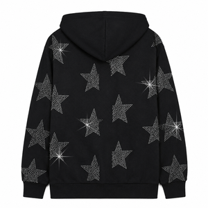 Wholesale Customization Men's 100% Cotton French Terry Rhinestones <b>Zip</b> <b>up</b> Hoodies Full Rhinestones Zipper-<b>Up</b> Men's Hoodie - Product Image 6