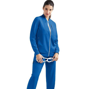 Uniforme Médico para Mujer, Azul, Poliéster Tejido, Uniforme de Hospital con Cierre Frontal y Bolsillo para Tarjeta de Identificación, Hecho en Fábrica - Product Image 5