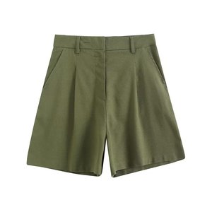 ZATRHMBM 2024 Shorts Casuales para Mujer, Ecológicos, Antiarrugas, Mezcla de Poliéster, Retro, con Bolsillos Laterales, Cierre de Cremallera, Color Sólido Multicolor - Product Image 6