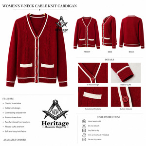 Regalia Masónica Herencia Delta Sigma Soror, Cárdigan Acrílico para Mujer con Bordado Rojo y Blanco |   Sororidad Delta Sigma Bordada - Product Image 6