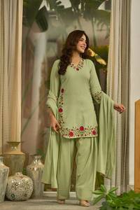 <b>Women</b> Formal Embroidered Salwar Kameez Set Floral V Neck <b>Kurta</b> Palazzo Dupatta Regular Fit with Silk Lining <b>for</b> Wedding Party - Product Image 2