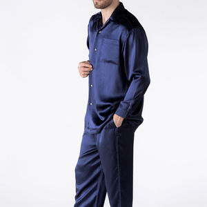 Ensemble de pyjama en satin de soie extensible pour homme, manches longues, couleur unie, boutonné, vêtements de nuit décontractés avec poches, lavable en machine, pour le printemps - Product Image 3