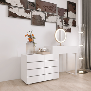 Cómoda de Escritorio Extensible de 10 Cajones de Color Blanco Sin Tiradores para Tocador - Product Image 3