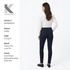 Women Dobby Textured Trousers Cotton <b>Linen</b> 275GSM Smart Casual Pants OEM ODM Wholesale Manufacturer Bulk Custom Garment Supplier - Product Image 3