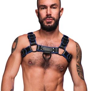 <b>Mens</b> Hardline Bulldog Leather <b>Harness</b> Blue Adjustable Chest Fit Premium Leather Club Wear - Product Image 6