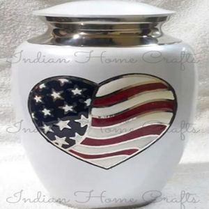 Urna de Esmalte Blanco para Cremación, Recuerdo con Diseño de Bandera Americana y Corazón, Contenedor Conmemorativo para el Hogar, para Mascotas y Bebés - Product Image 4