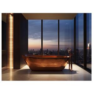 Baignoire ovale autoportante moderne et élégante en cuivre poli, baignoire de luxe artisanale en cuivre massif, durable et écologique, pour hôtel. - Product Image 1