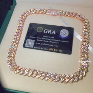 Rose Gold Plated Sterling Silver Moissanite Cuban Link Chain Hip Hop Iced Out Luxury <b>Statement</b> <b>Necklace</b> with Prong Setting - Product Image 2